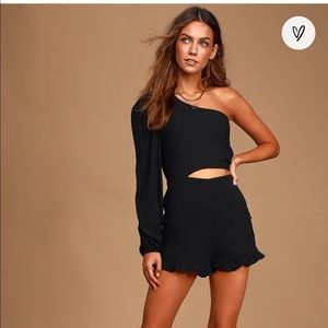 Dream Plans Black One-Shoulder Cutout Romper